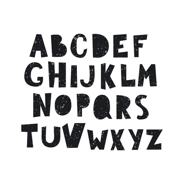 Vector cartoon alfabet met splash geïsoleerd op een witte achtergrond. Brieven in zwarte kleur, de hand getekende lettertype vlakke stijl illustratie — Stockvector