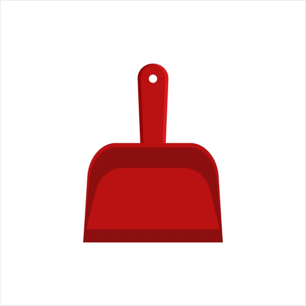 Platta röda sopskyffel ikonen logotyp isolerad på vit bakgrund. Ren objekt - scoop för rengöring damm och skräp, hushållsutrustning verktyg. Rengöring service vektor stock illustration, städning renhet — Stock vektor