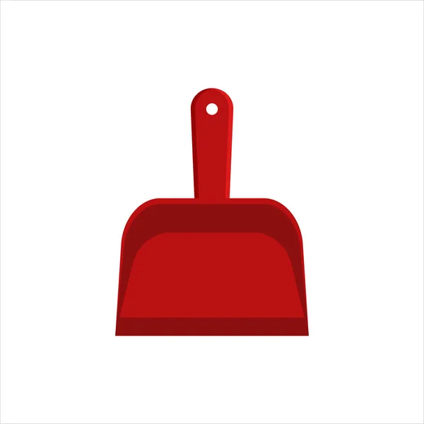 Flache rote Kehrschaufel-Symbol-Logo isoliert auf weißem Hintergrund. sauberes Objekt - Schaufel zum Reinigen von Staub und Schmutz, Werkzeug für Haushaltsgeräte. Reinigungsservice Vektor Stock Illustration, Reinigung des Haushalts — Stockvektor