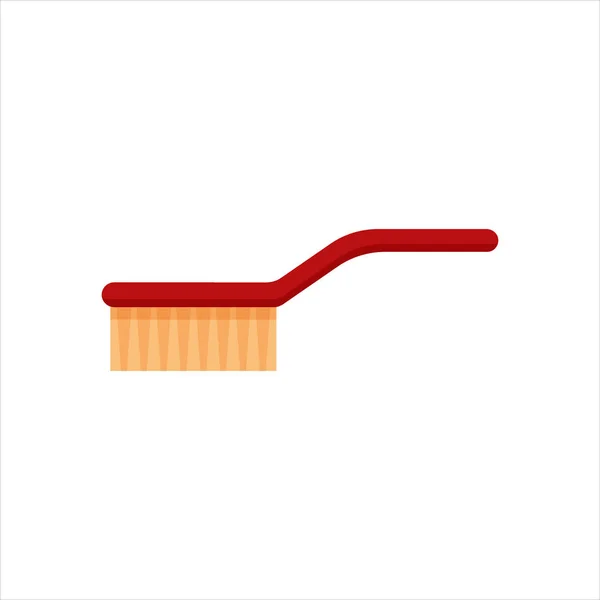 Cepillo de limpieza plano rojo para limpiar y lavar la casa aislado sobre fondo blanco. Servicio de limpieza logo, detergente de lavandería y producto desinfectante, limpiador para inodoro, baño, cocina - vector plano — Vector de stock