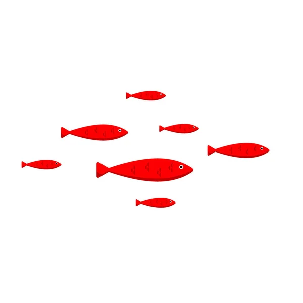 白色背景下的热带红鱼群 — 图库矢量图片