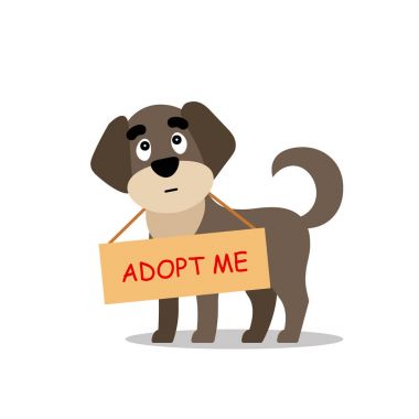 Köpek evlat edinmek bir posteri ile benim duruyor. -Yardım evsiz hayvanları bul bir ev, üzgün köpek yavrusu - vektör çizim almayın