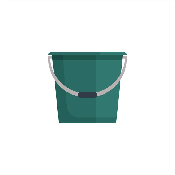 Ilustración vectorial de vector de icono de cubo vacío plano verde. Contenedor herramienta de equipo para el hogar jardín aislado sobre fondo blanco. Servicio de limpieza . — Vector de stock