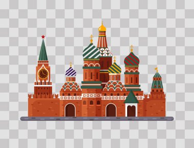 Rusya hoş geldiniz. Aziz Basil s Cathedral Red meydanında. Kremlin sarayının şeffaf arka plan - vektör hisse senedi düz çizim. Peyzaj tasarımı