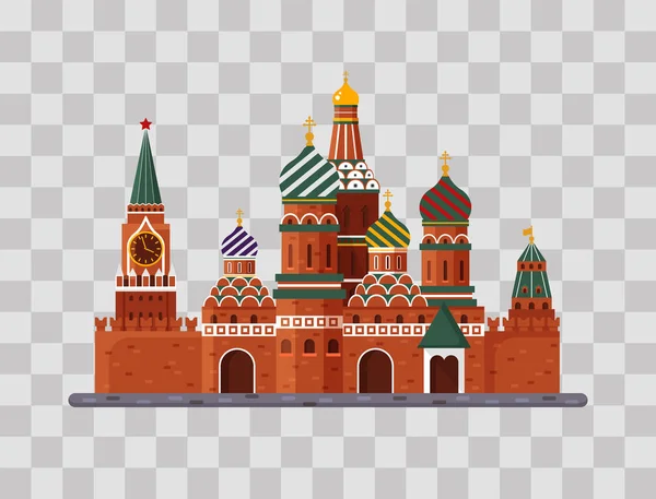 Welkom bij Rusland. St. Basil s kathedraal op het Rode plein. Kremlin palace op transparante achtergrond - voorraad vlakke vectorillustratie. Ontwerp van het landschap — Stockvector