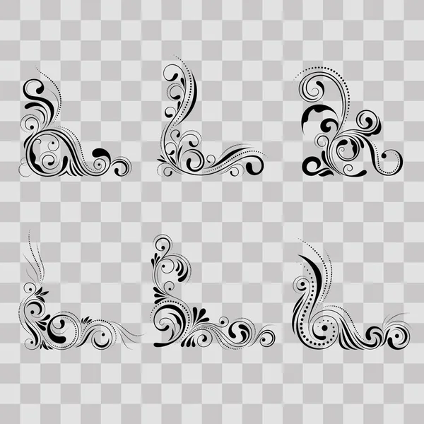 Floral hoek decorontwerp. Swirl ornament op transparante achtergrond - vectorillustratie. Decoratieve rand met kromme elementen, patroon — Stockvector