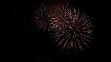 Gece gökyüzünde parlak havai fişekler