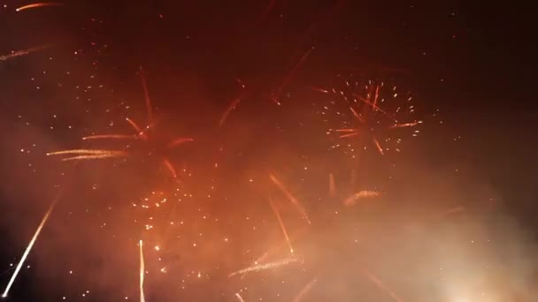 Fuegos artificiales brillantes en el cielo nocturno — Vídeos de Stock