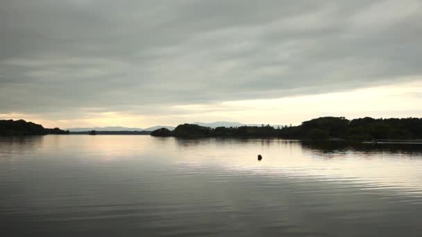 Calme lac vue sur la nature à l'aube — Video
