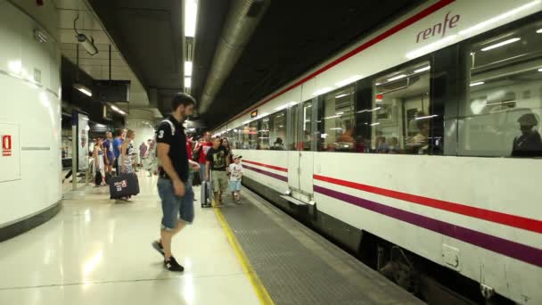 Pasajeros que utilizan el tren urbano — Vídeo de stock