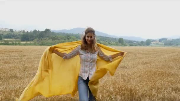 Schönes Mädchen im Weizenfeld — Stockvideo