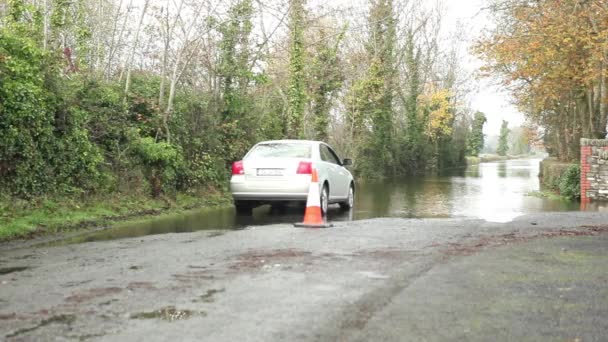 Voiture sur une route inondée — Video