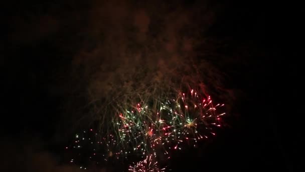 Fuegos artificiales brillantes en el cielo nocturno — Vídeo de stock