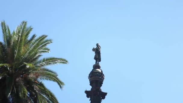 Christopher Columbus-statyn i Barcelona city — Stockvideo