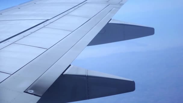 Wing of the plane on a background of sky — Stock Video
