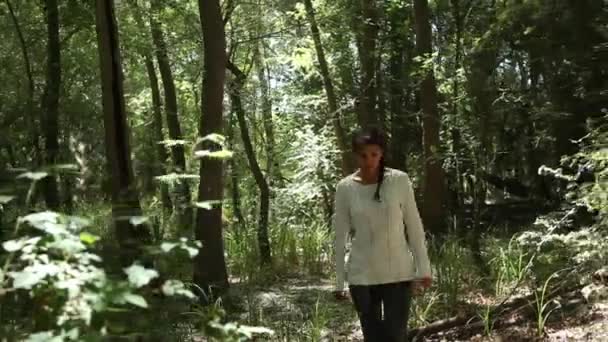 Donna Sexy Che Cammina Nella Foresta — Video Stock