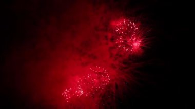 Gece gökyüzünde parlak havai fişekler