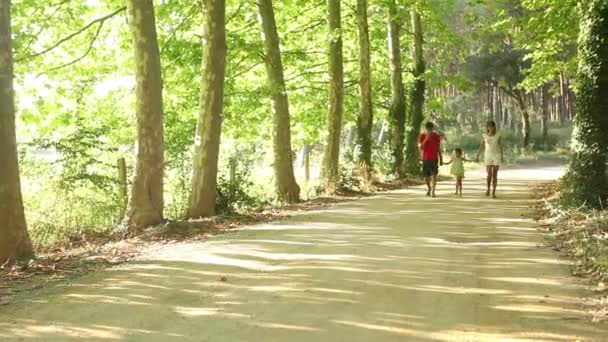 Gezin met dochter op een wandeling in de natuur — Stockvideo