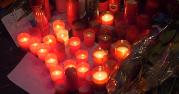 Barcelona Spain 27Th August 2017 Anonymous People Memorial Candles Terrorist — Stock Video