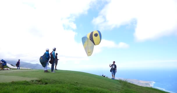 Paraglider Terbang Atas Pantai Yang Menakjubkan — Stok Video