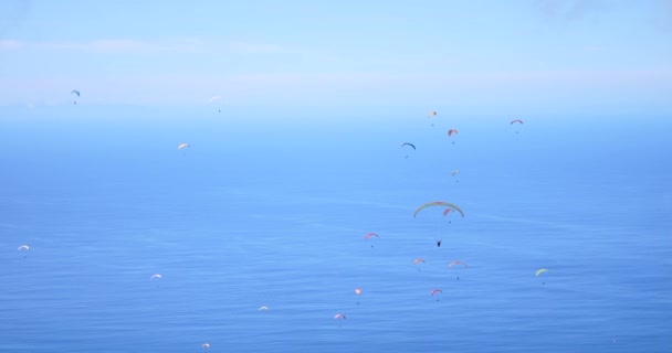 Padákové Kluzáky Letět Nad Úžasnou Pláž Moře Krajinu Kluzáku Slunečný — Stock video