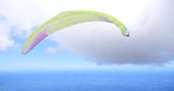 Параглідер Літає Над Дивовижним Пляжним Морським Пейзажем Парапланом Сонячний Літній — стокове відео