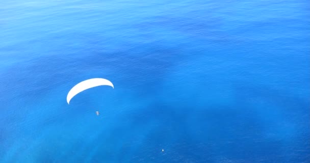 素晴らしいビーチ海風景 冒険極端なスポーツは熱帯の島の日当たりの良い夏の日にパラグライダーで飛ぶ飛ぶパラグライダー — ストック動画
