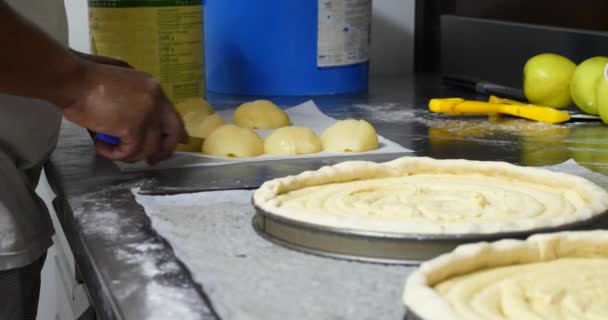 Bäcker Dekoration Von Gebäck Und Kuchen Bäckereiküche Professionelles Geschäft Hausgemachte — Stockvideo