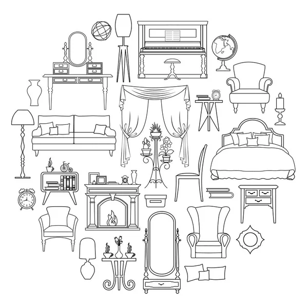 Set of vector furniture icons in outline style. — Stock Vector