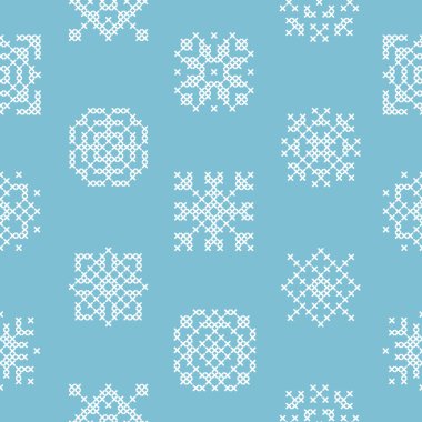 Kanaviçe işi. Kar taneleri arka plan.