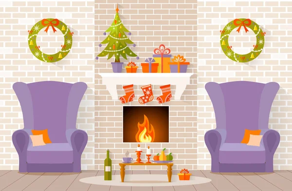 Diseño de interiores de Navidad en estilo plano . — Vector de stock