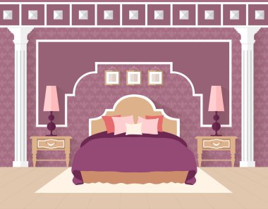 Klasik yatak odası mobilya ile. Vektör çizim.