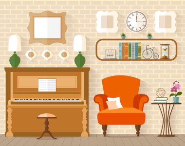 Interior music oda tasarımı. Vektör çizim.