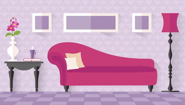 Interiér s růžový gauč. Vektorové ilustrace — Stockový vektor