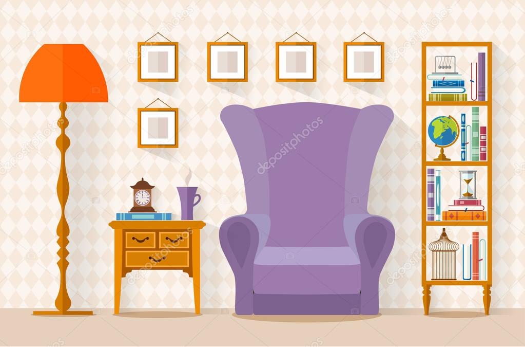 Room with furniture. Vector. Interior Design.