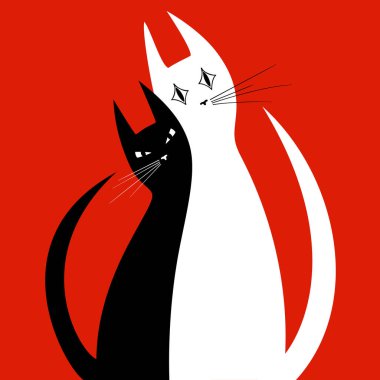 İki kedi aşık silüeti.