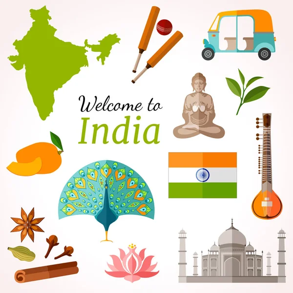 Banner de viaje de India. Diseño de folleto de estilo plano vectorial . — Vector de stock