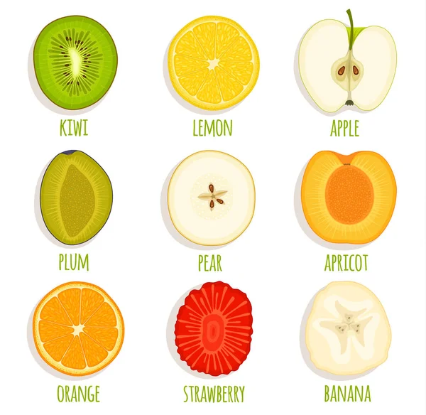 Σύρετε κύκλο φρούτων. Σύνολο του διανύσματος σε φέτες φρούτων. — Διανυσματικό Αρχείο