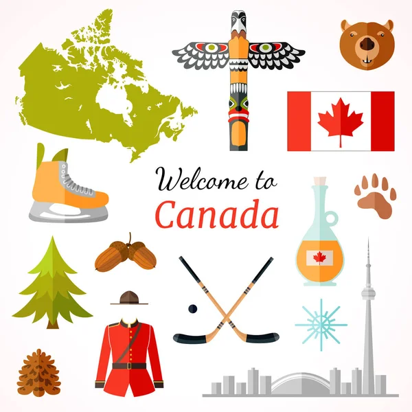 Kanada seyahat afiş. Vektör düz stil el ilanı tasarımı. — Stok Vektör