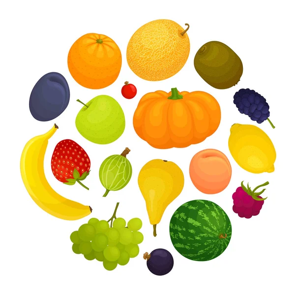 Conjunto de bayas y frutas aisladas sobre fondo blanco. Ilustración vectorial . — Archivo Imágenes Vectoriales