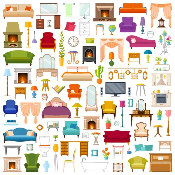 Un juego de muebles. Iconos vectoriales . — Vector de stock