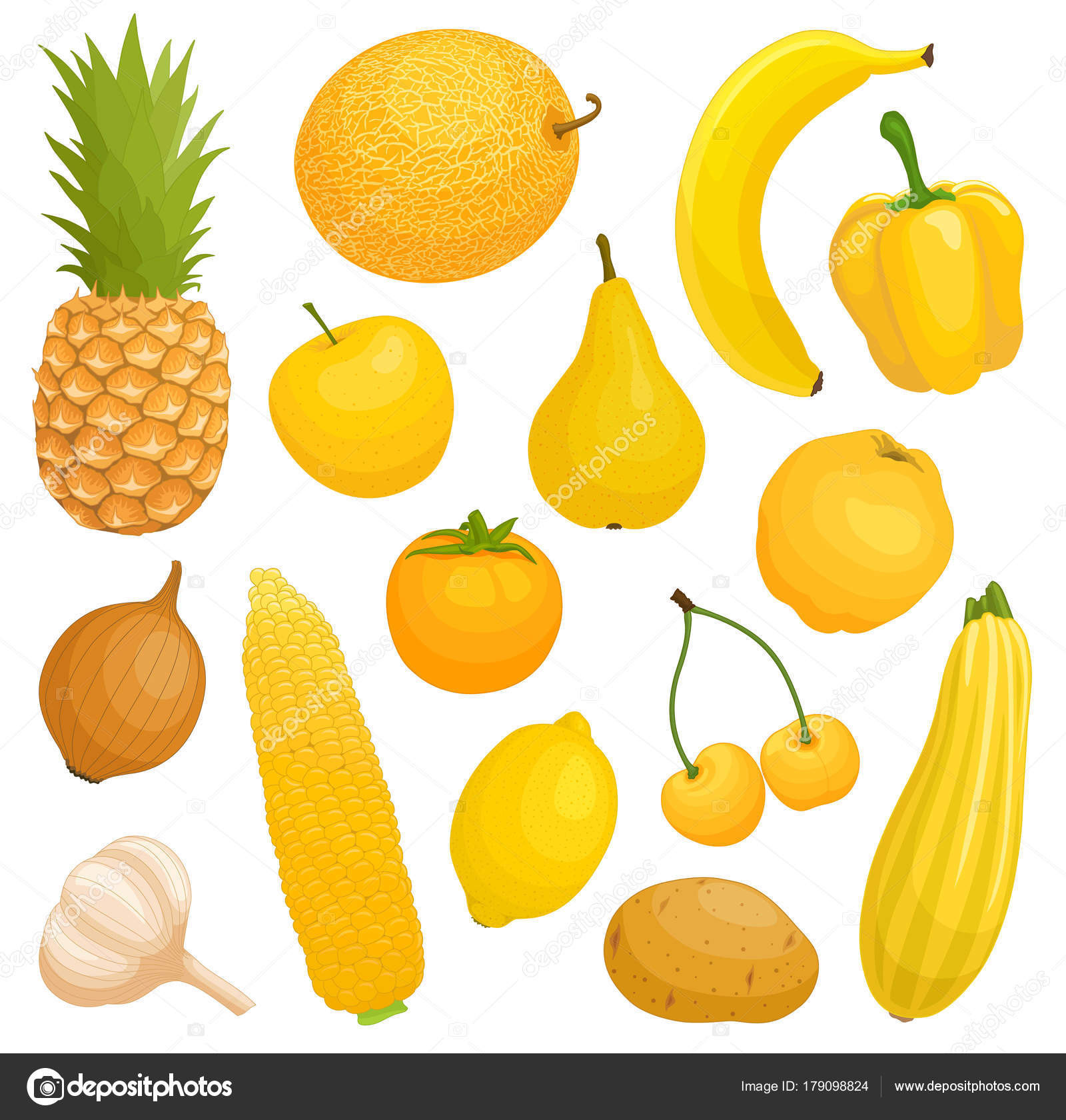 Vector fruits and vegetables of yellow color. — Stock Vector ...