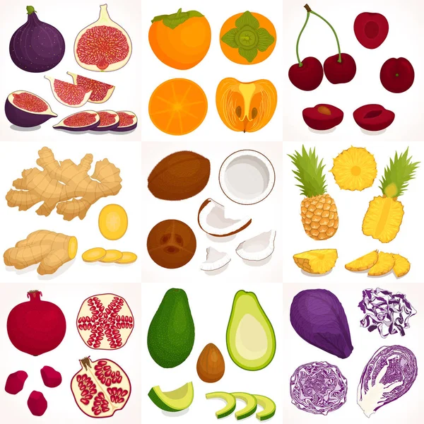 Σετ λαχανικών και φρούτων. Εικονογράφηση διάνυσμα. — Διανυσματικό Αρχείο