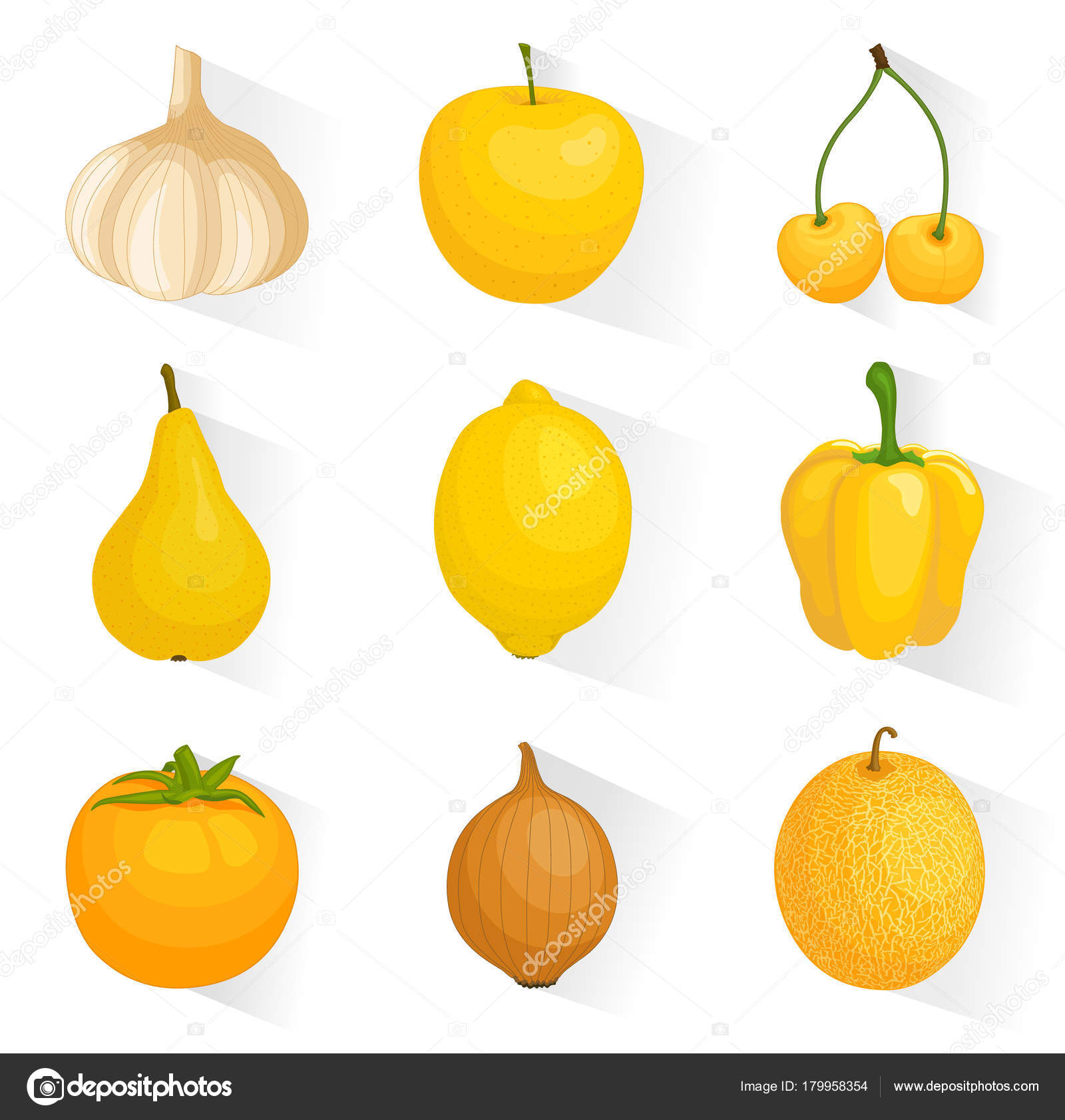 Insieme di vettore delle icone delle verdure gialle frutti e bacche Una raccolta di elementi per il disegno — Vettoriali di kurmanstockail