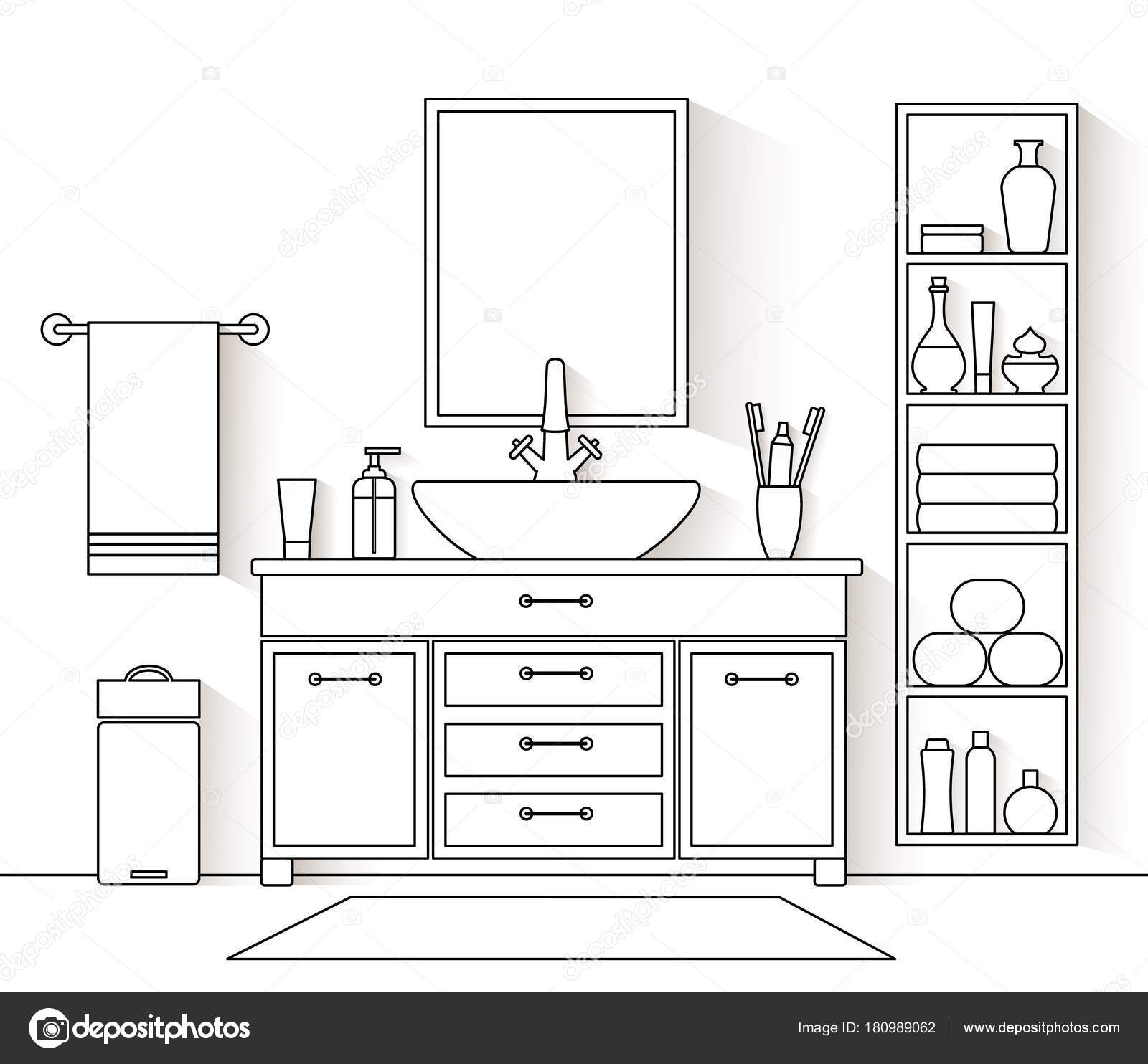 Design of the bathroom in the outline style. Vector illustration. Stock