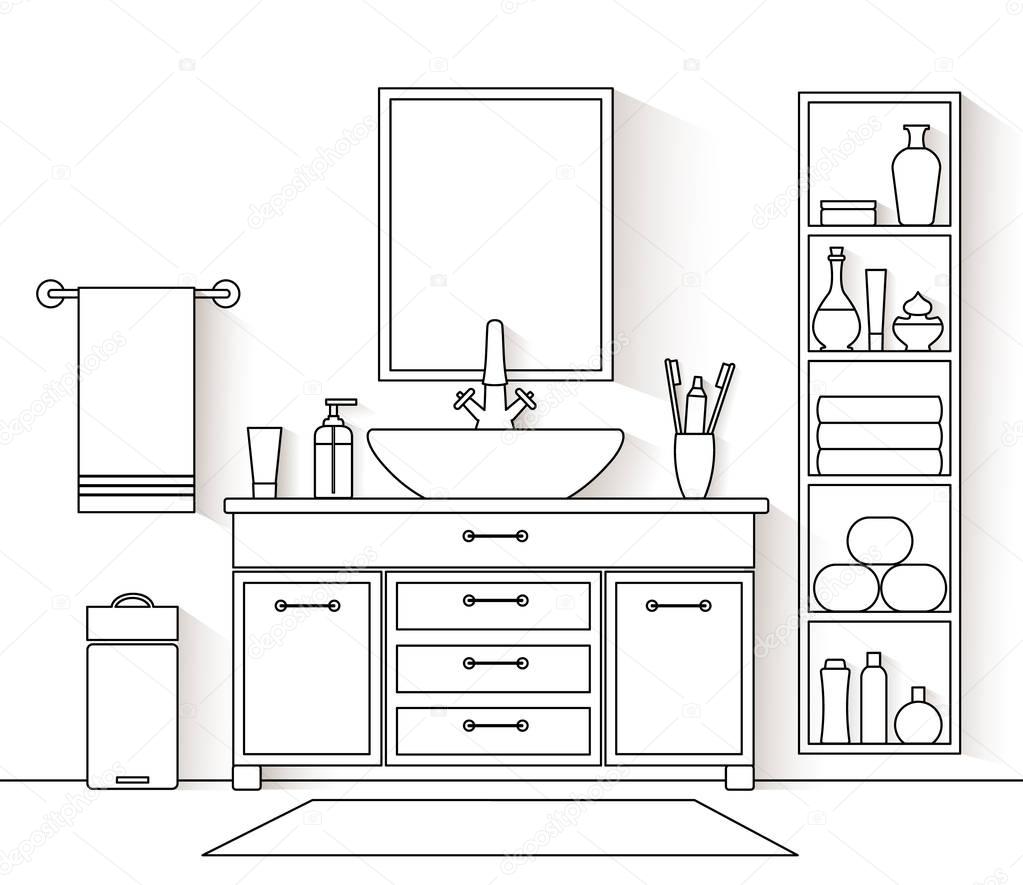 Design of the bathroom in the outline style. Vector illustration.