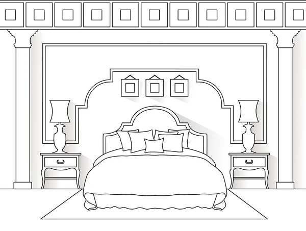 Vector interiören i sovrummet i en linjär stil. — Stock vektor