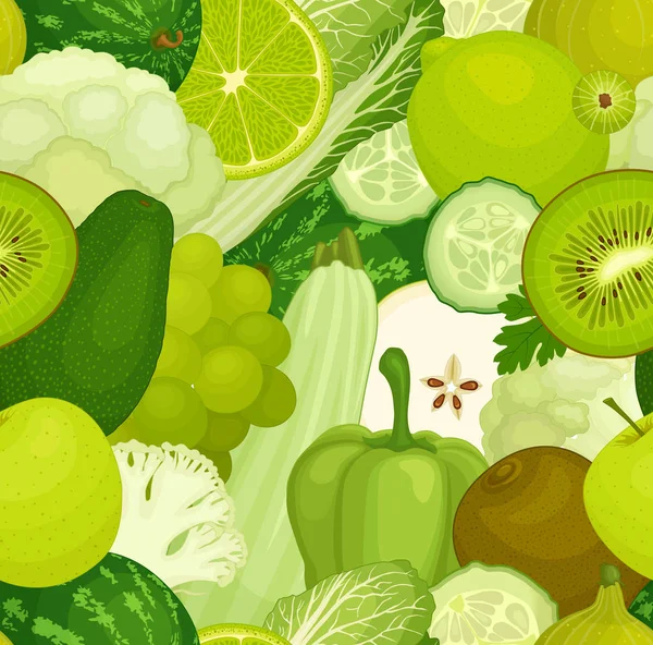 緑の色の異なる青果のシームレスなベクトルの背景 緑色食品の背景 — ストックベクタ