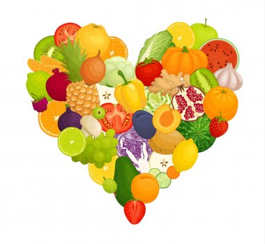 Gıda kalp şeklinde dışarı atılır. Vektör çizim.