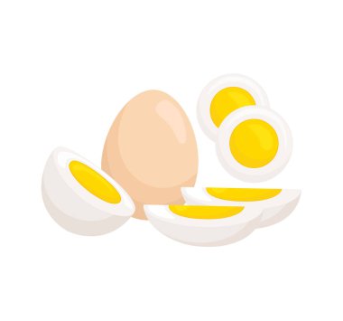 Vektör yumurta. Haşlanmış ve tüm yumurta.
